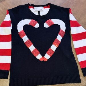 Striped Heart Sweater - Black, Red, and White
